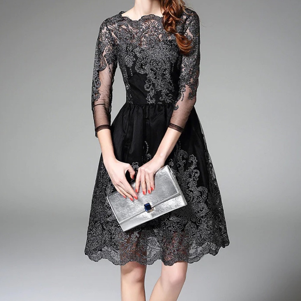 Chichi London Gilded Grace Lace Noir Black Dress